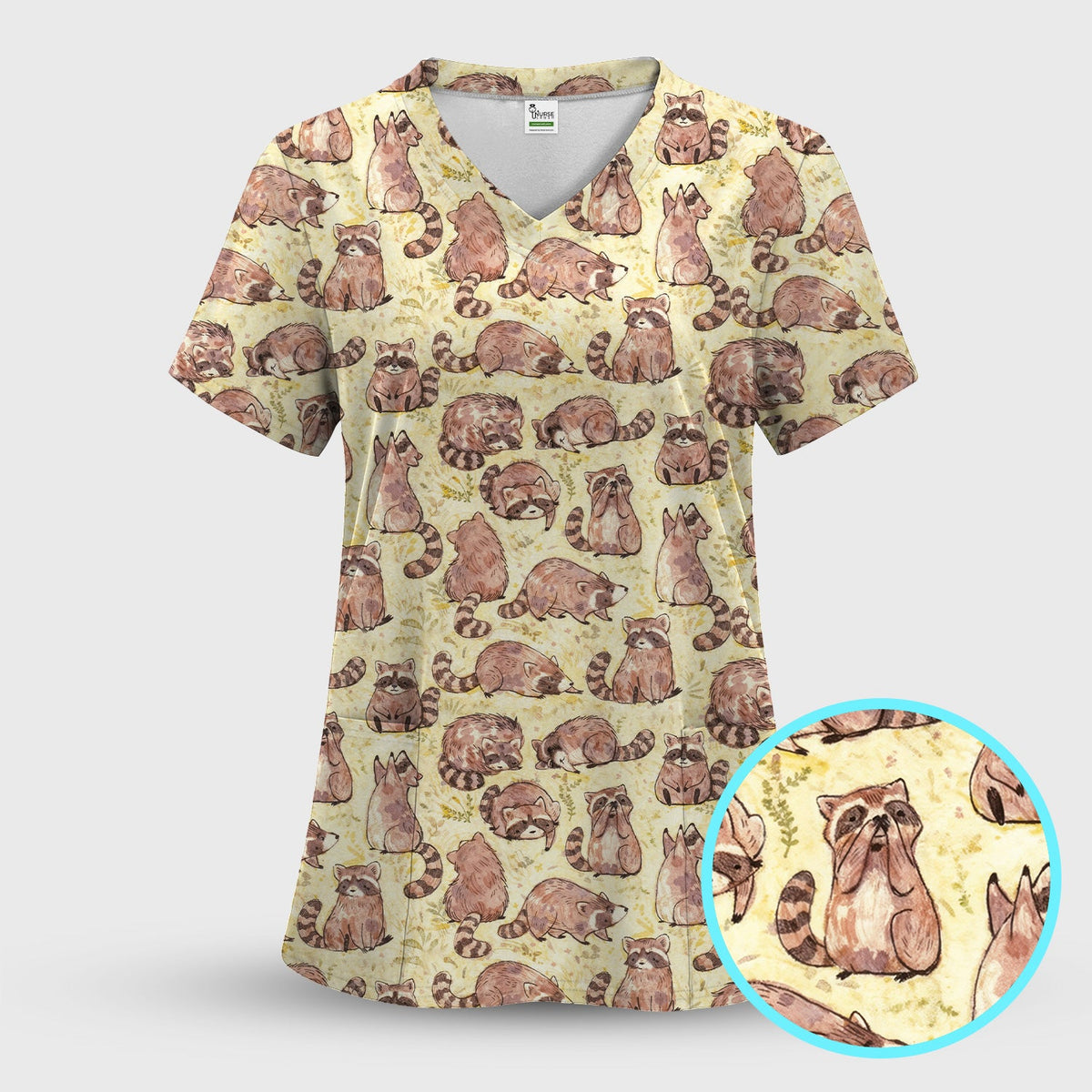 Raccoon Woodland Nurse Scrub Top