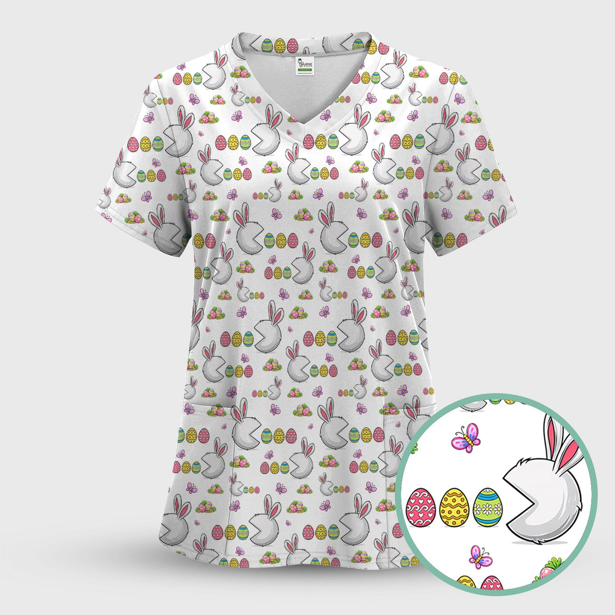 Bunny Colorful Eggs Nurse Scrub Set - Easter Gift