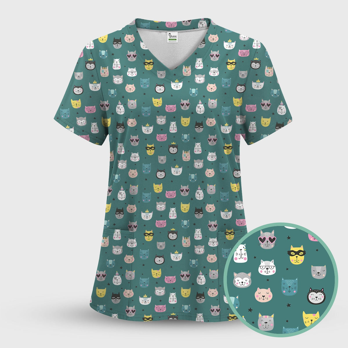 Colorful Cat Nurse Scrub Top