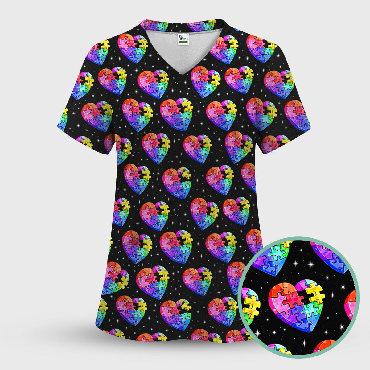 Personalized Rainbow Autism Heart Nurse Scrub Top