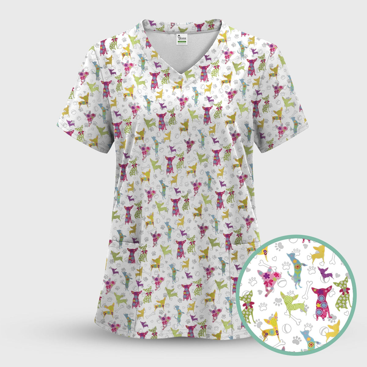 Colorful Playful Dog Nurse Scrub Set