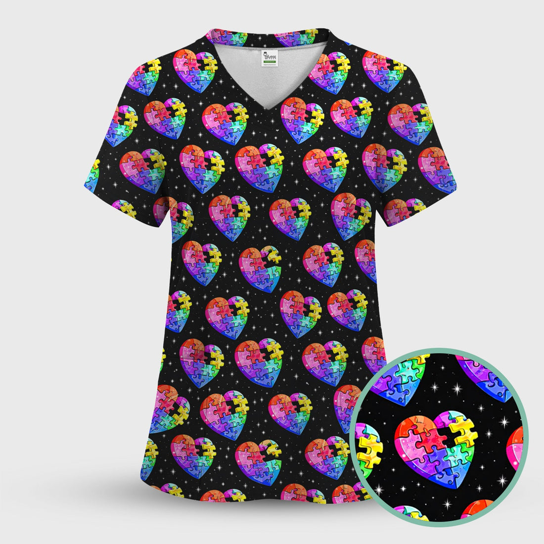Personalized Rainbow Autism Heart Nurse Scrub Top