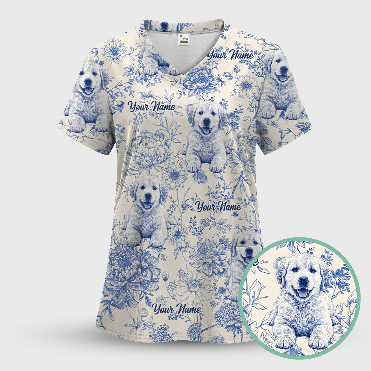 Personalized Pet Photo Floral Nurse Scrub Set