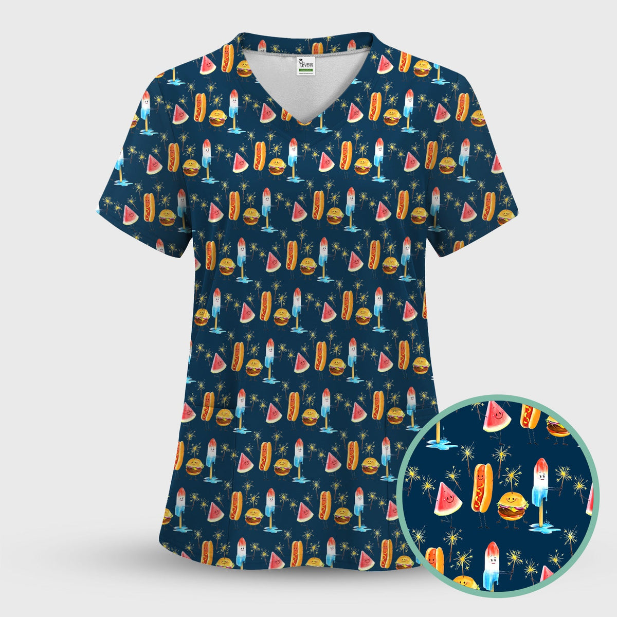 Summer Food Icons Nurse Scrub Top