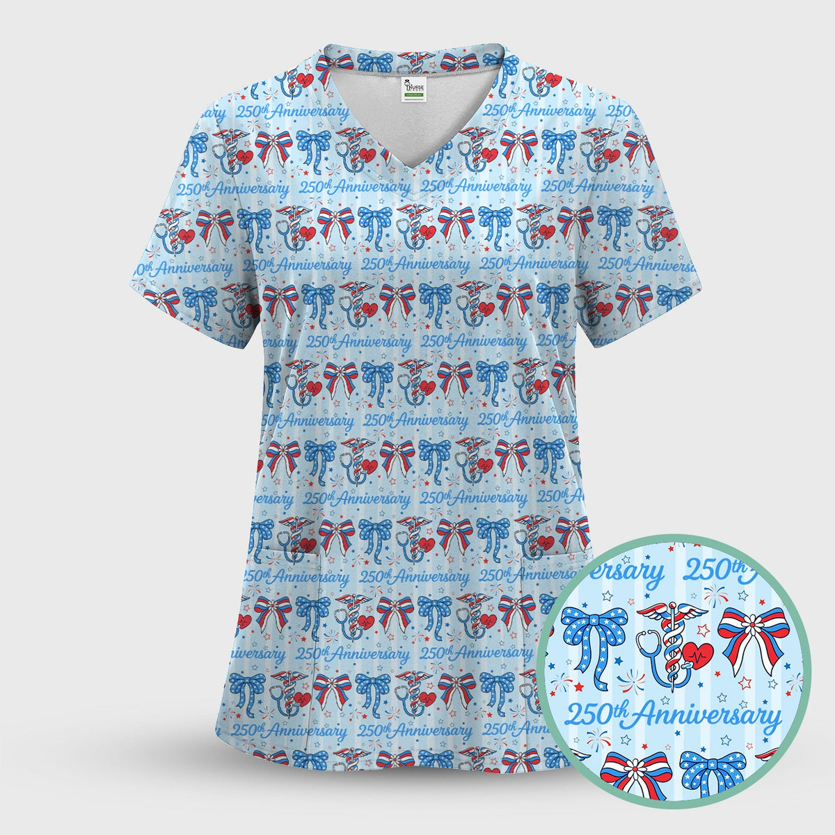 250th Anniversary Nurse Ribbon Heart Scrub Top