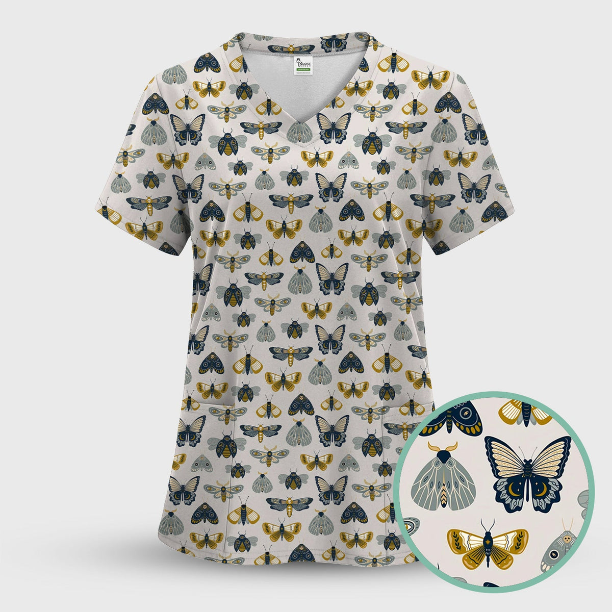 Vintage Butterfly Moth Insect Nurse Scrub Top
