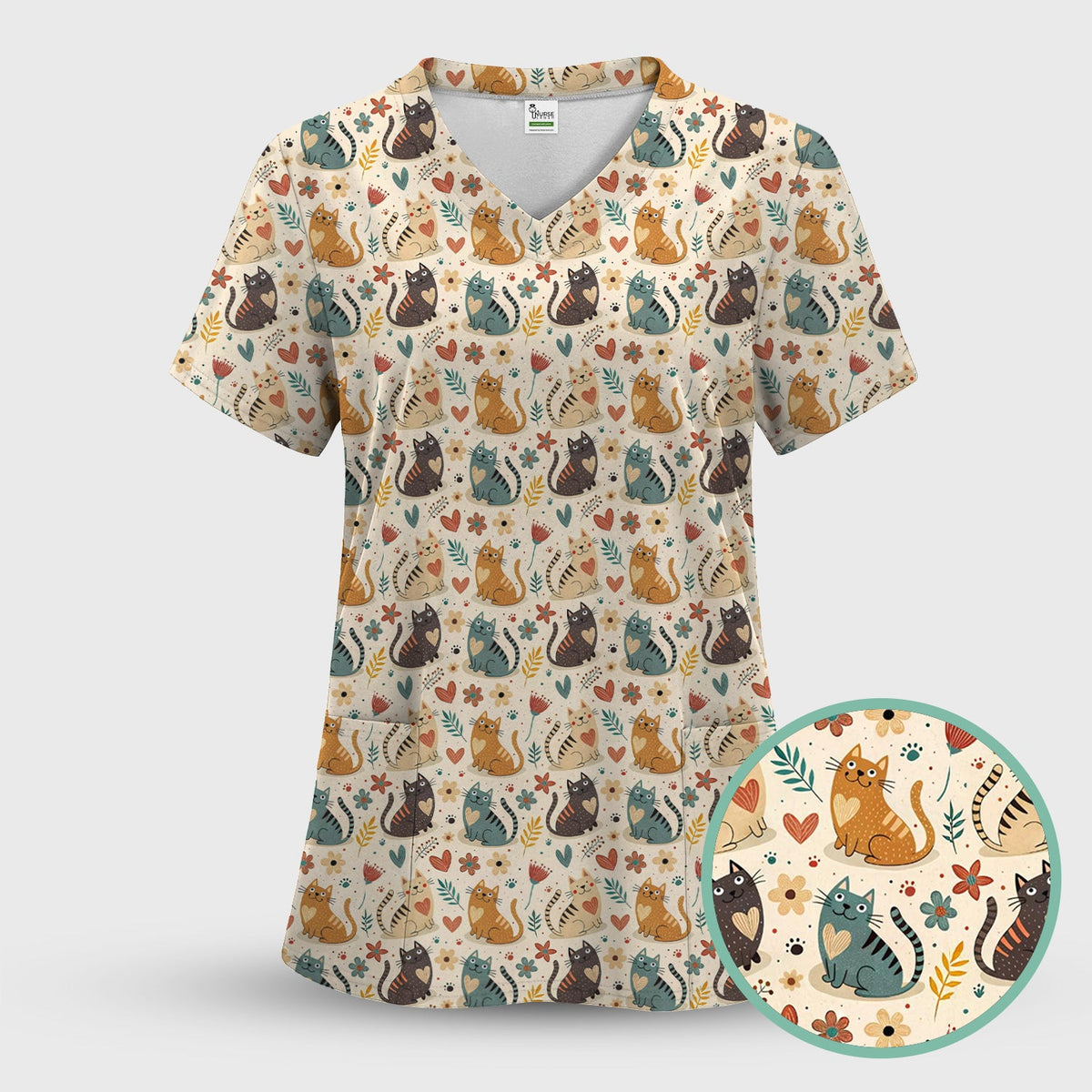 Kitty Floral Nurse Scrub Set