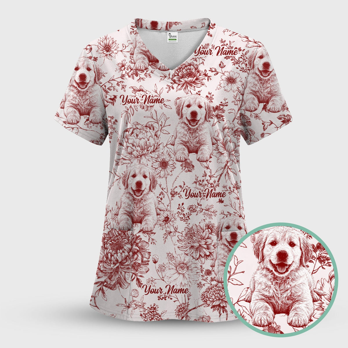 Personalized Pet Photo Floral Nurse Scrub Set