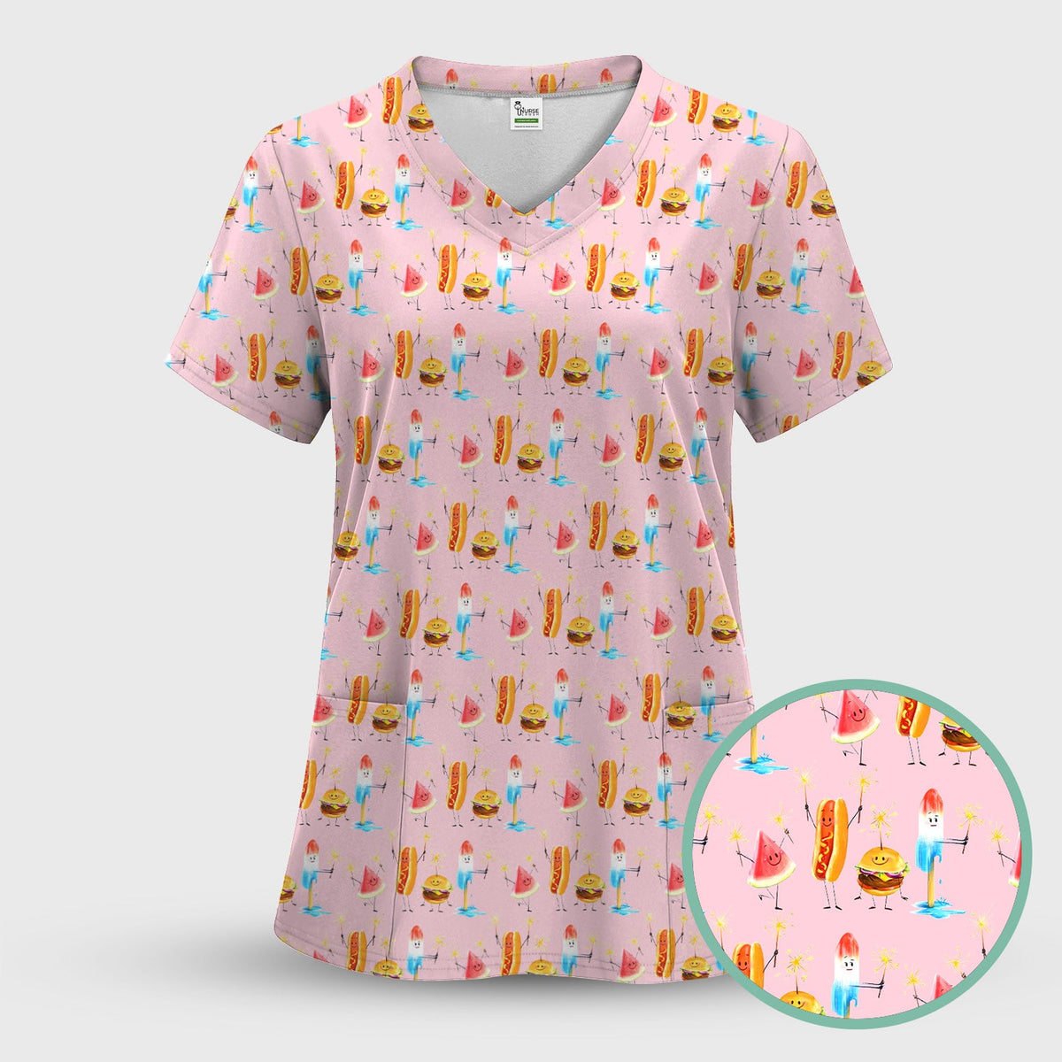 Summer Food Icons Nurse Scrub Top