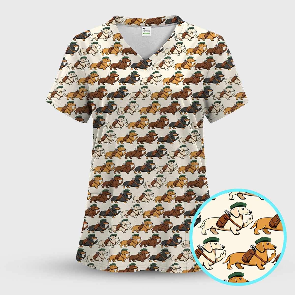 Dachshund Hat And Backpack Nurse Scrub Set