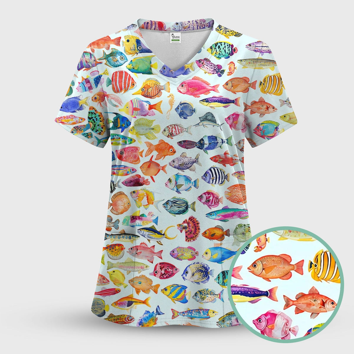 Colorful Tropical Fish Print Nurse Scrub Set