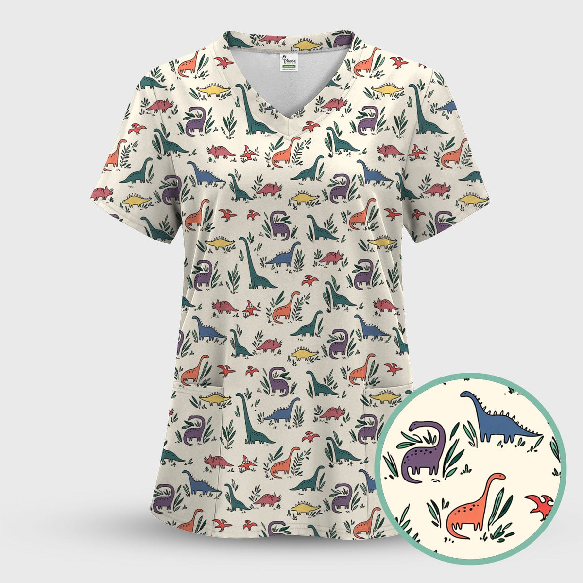 Dinosaur Leafy Garden Nurse Scrub Top