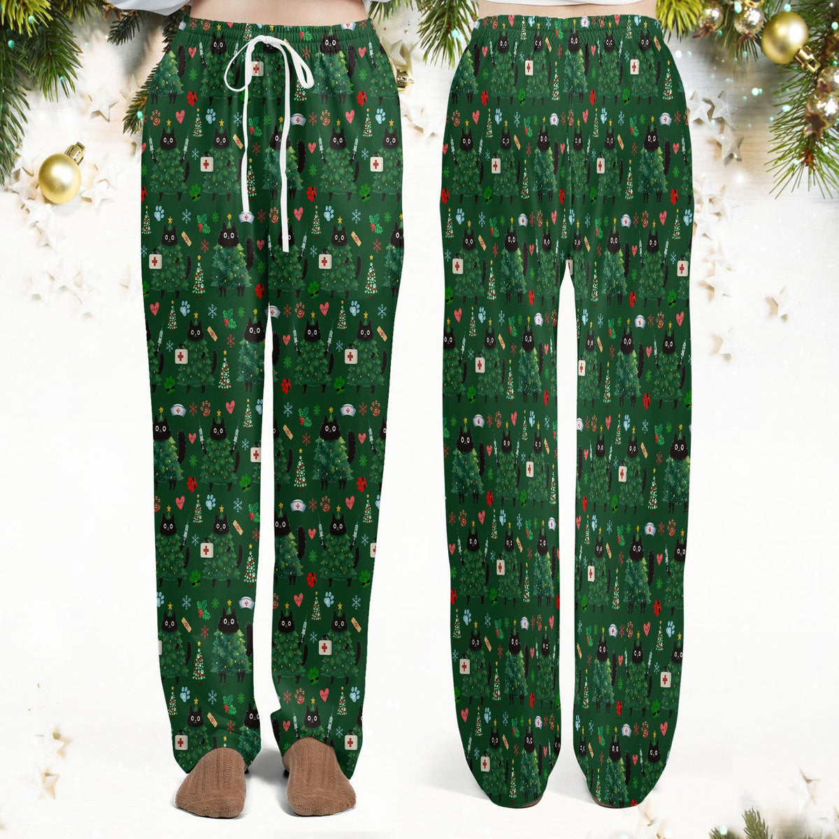 Christmas Black Cat Nurse Scrub Set