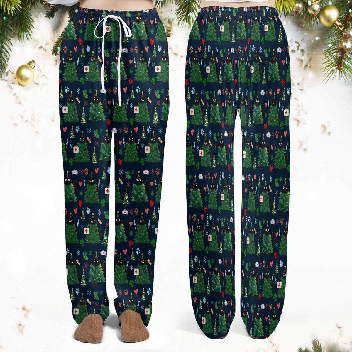 Christmas Black Cat Nurse Scrub Set