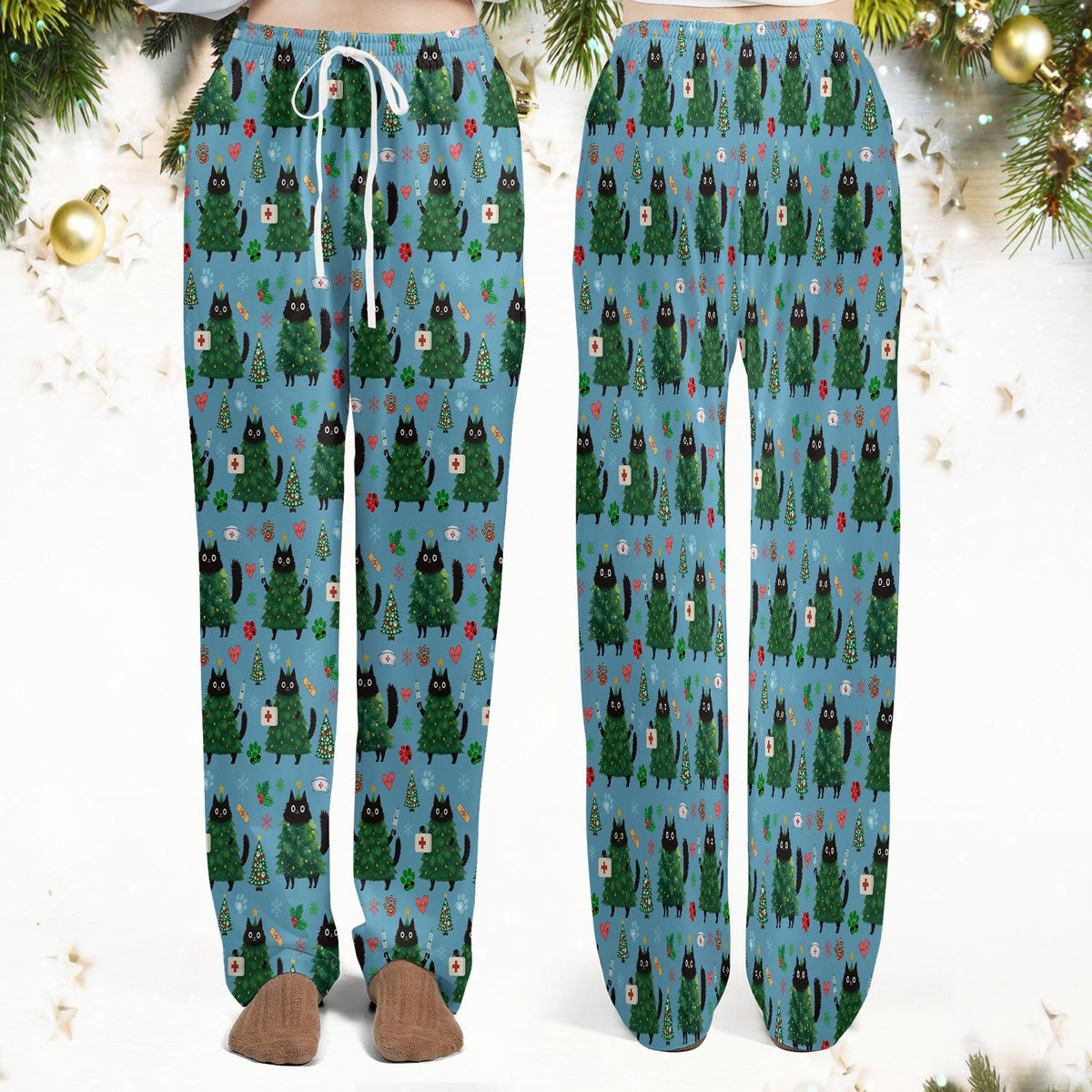Christmas Black Cat Nurse Scrub Set