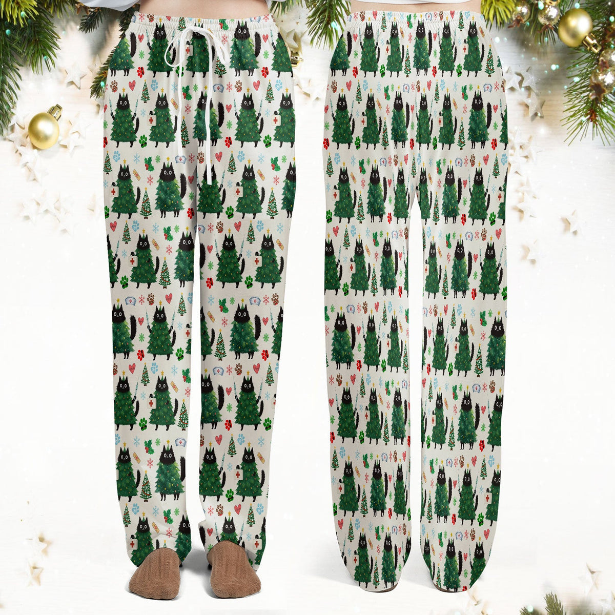 Christmas Black Cat Nurse Scrub Set