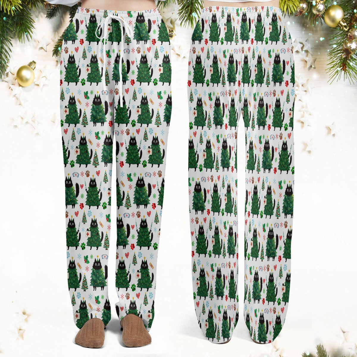 Christmas Black Cat Nurse Scrub Set