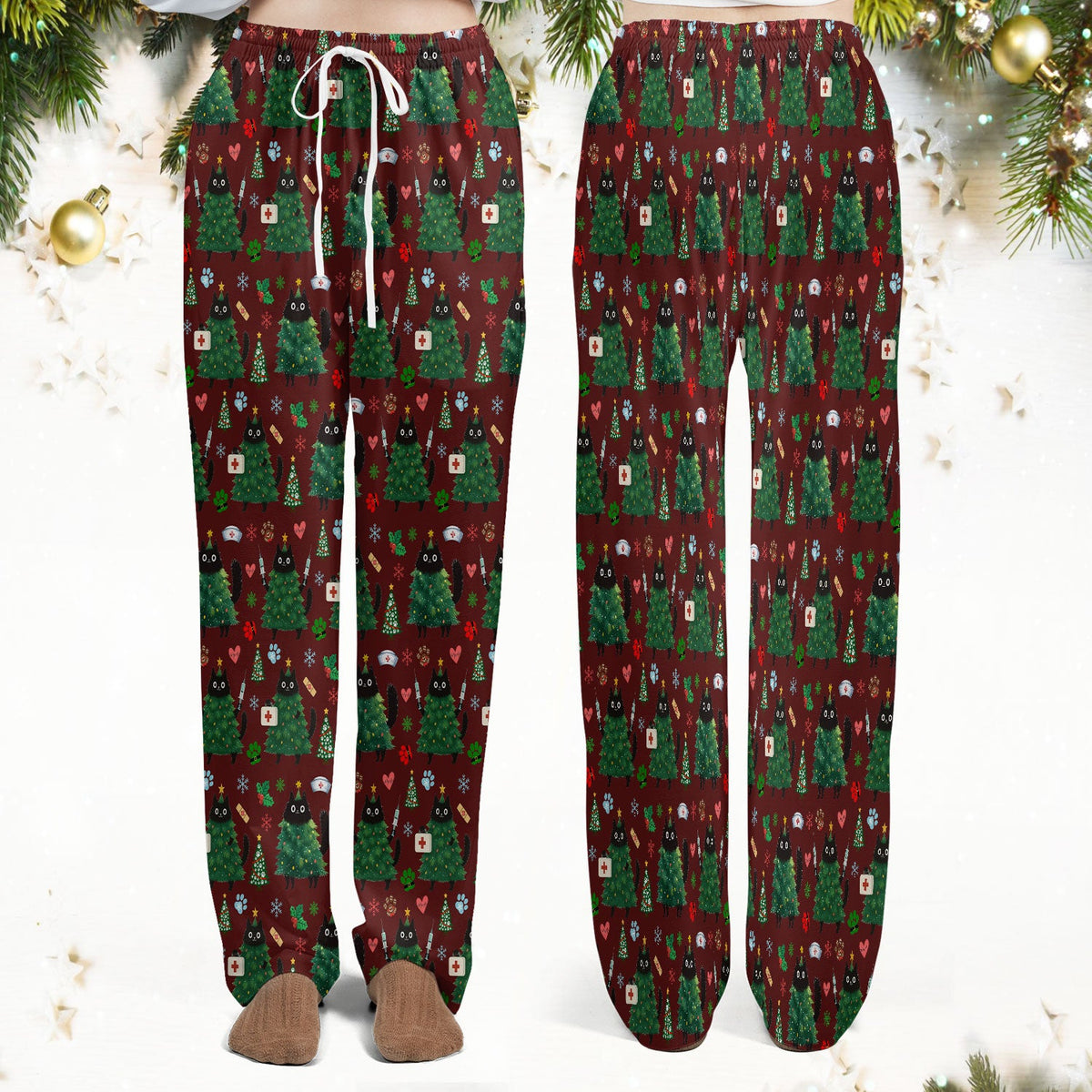 Christmas Black Cat Nurse Scrub Set