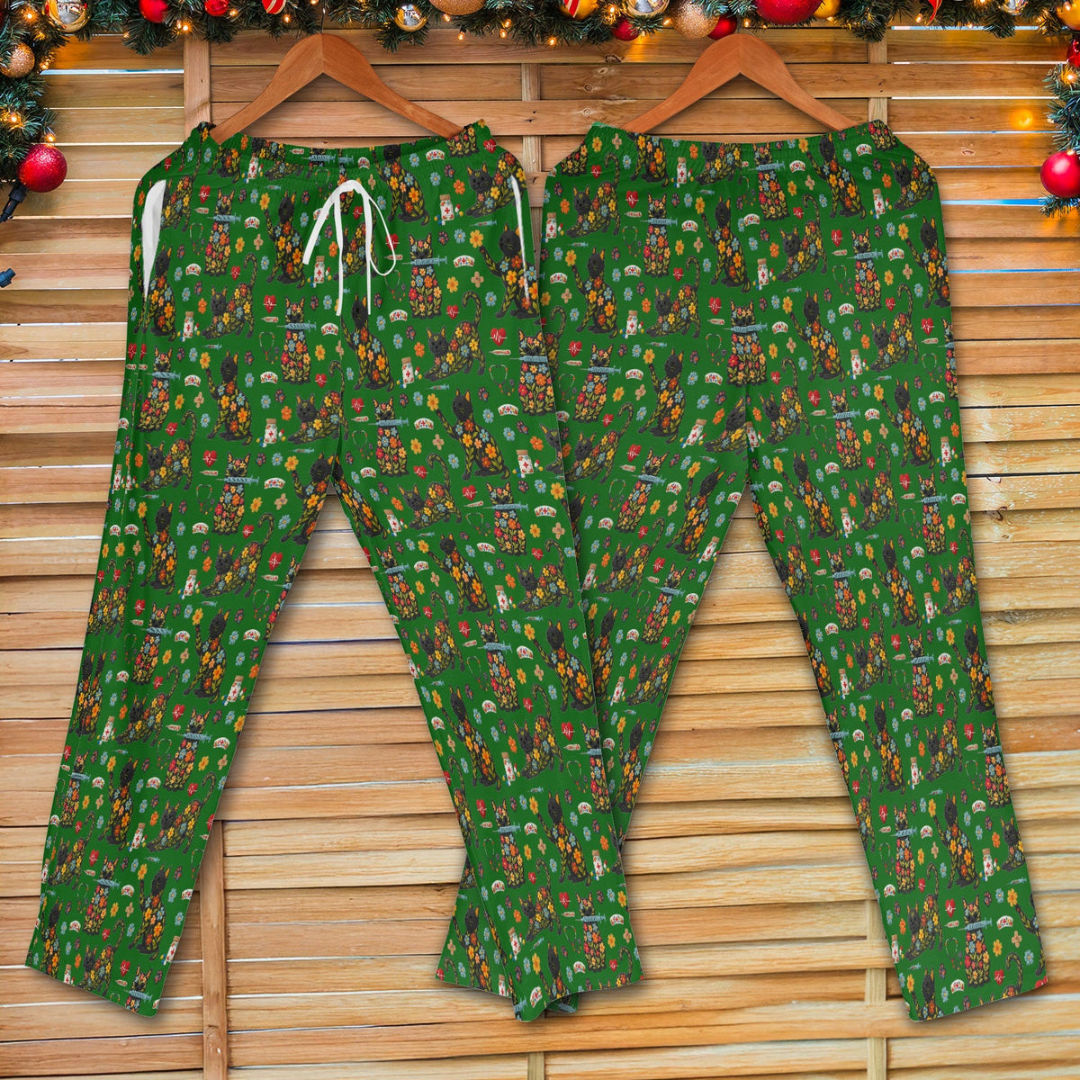 Floral Black Cat Nurse Scrub Set