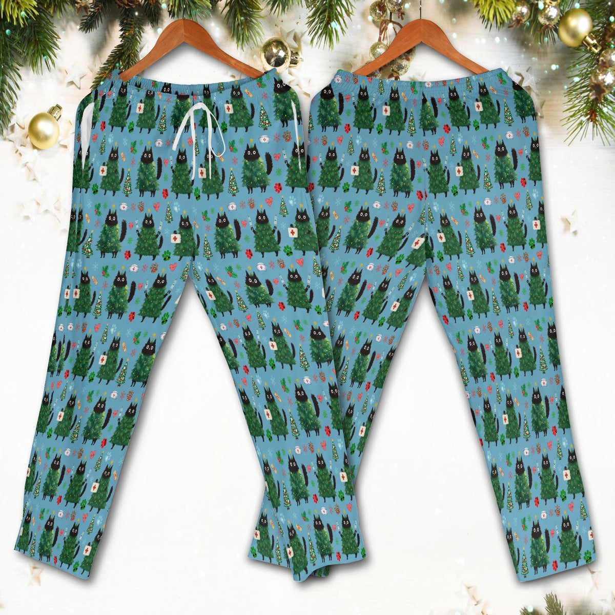 Christmas Black Cat Nurse Scrub Set