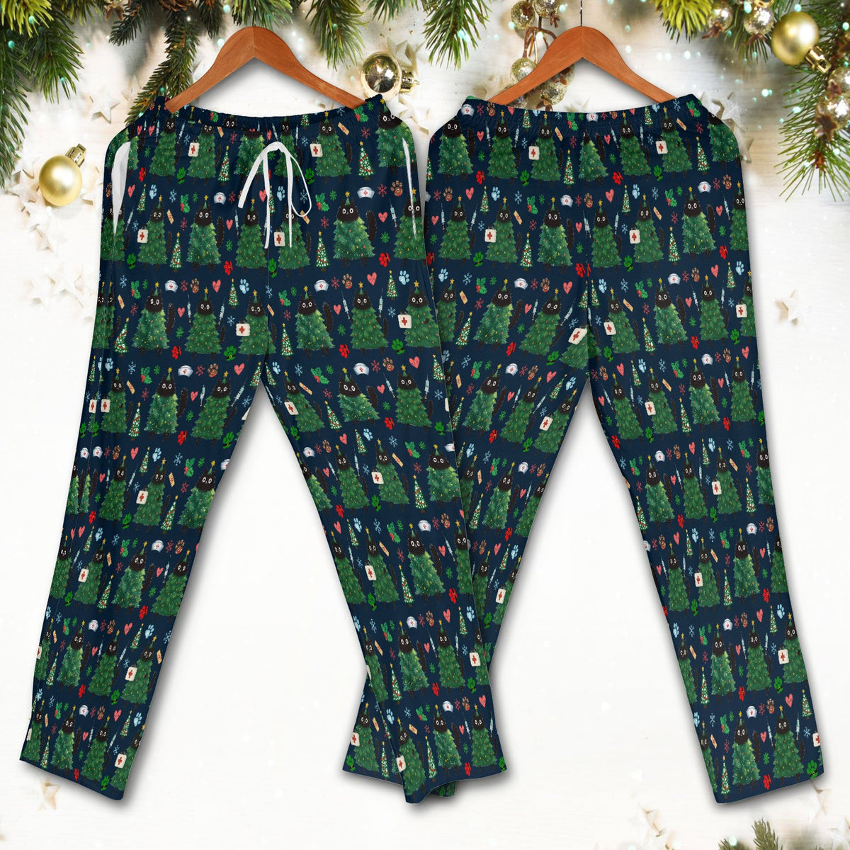 Christmas Black Cat Nurse Scrub Set