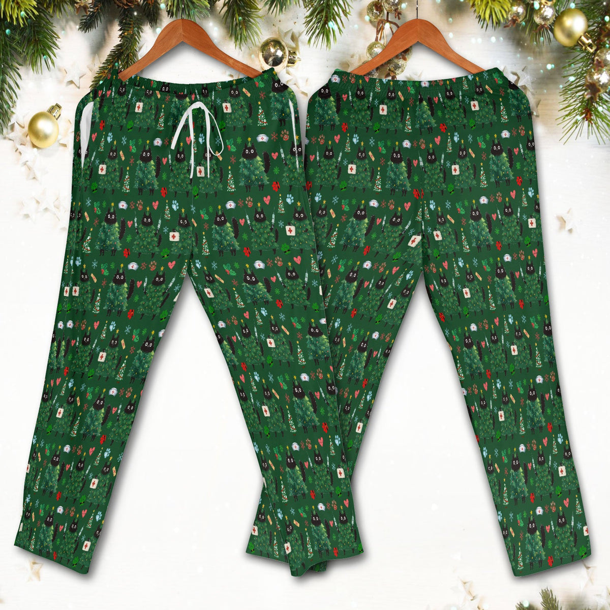 Christmas Black Cat Nurse Scrub Set