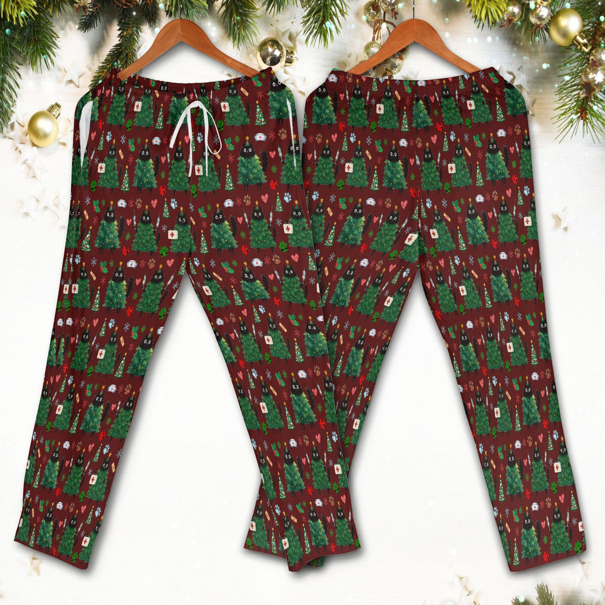 Christmas Black Cat Nurse Scrub Set