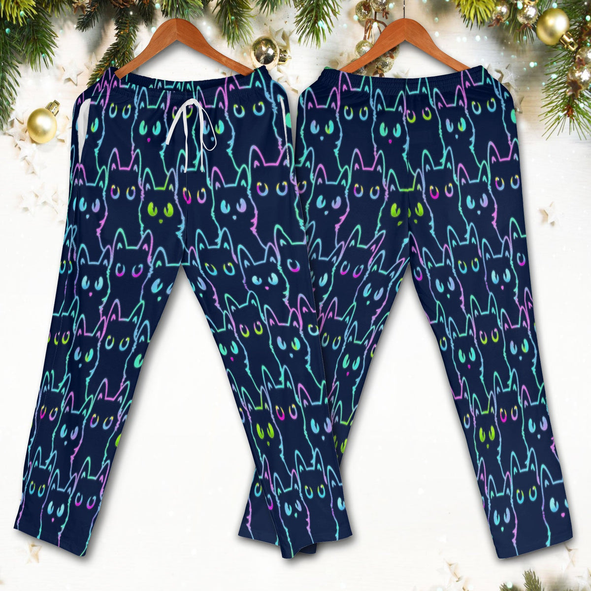 Neon Cat Pattern Scrub Set, Black Cat Scrub Shirt, Breathable Fabrics Nursing Uniform