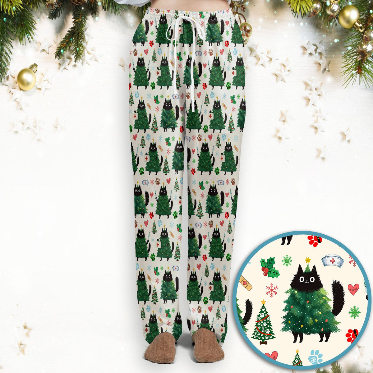 Christmas Black Cat Nurse Scrub Set