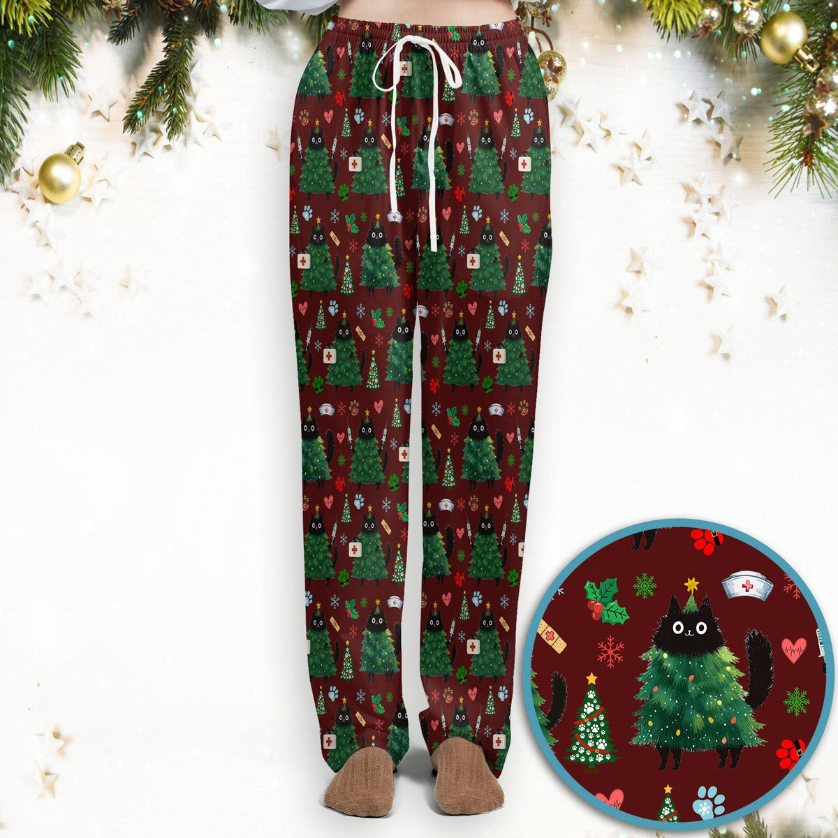Christmas Black Cat Nurse Scrub Set