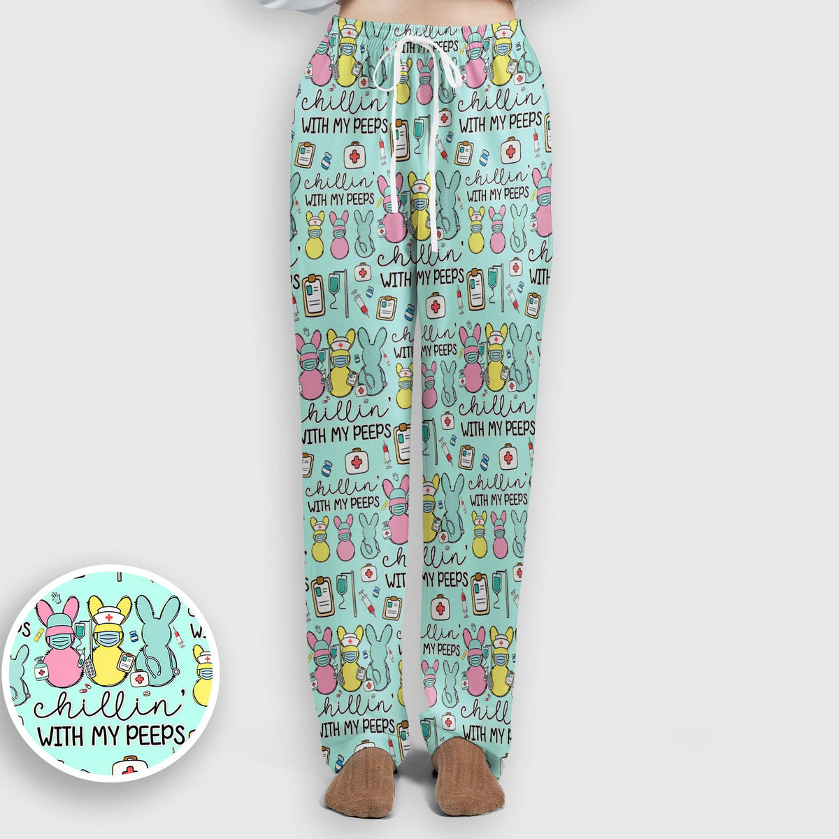 Bunny Nurse Chillin With My Peeps Scrub Set - Easter Gift