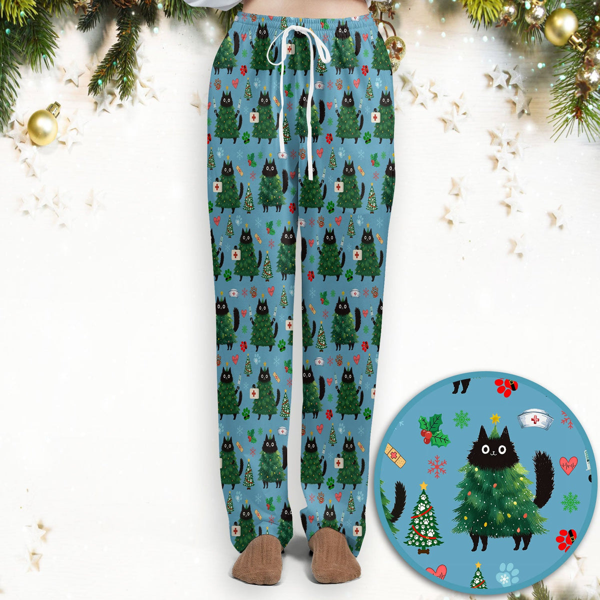 Christmas Black Cat Nurse Scrub Set