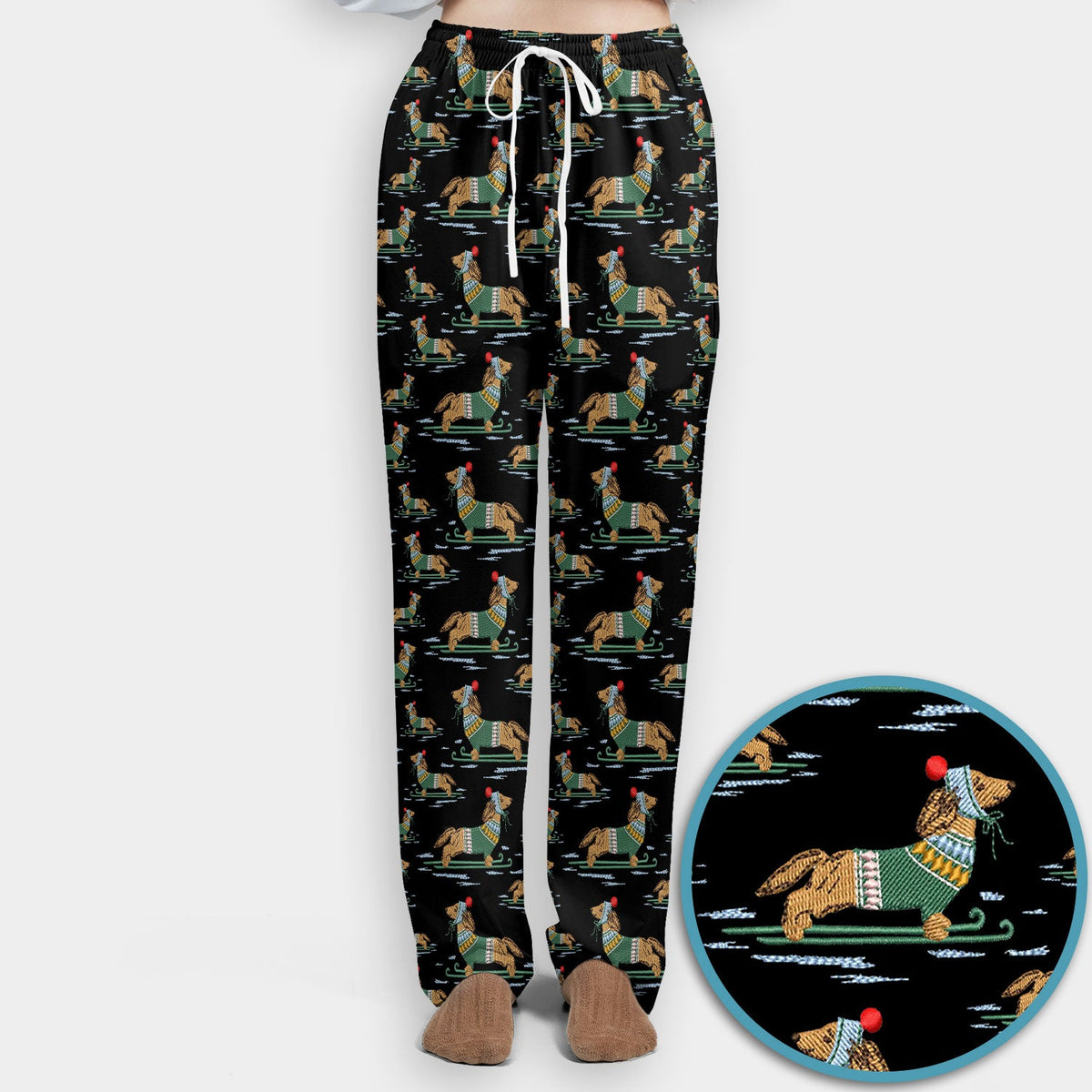 Dachshund Nurse Scrub Set, Wiener Dog Winter Pattern Shirt, Breathable Fabrics Nursing Uniform