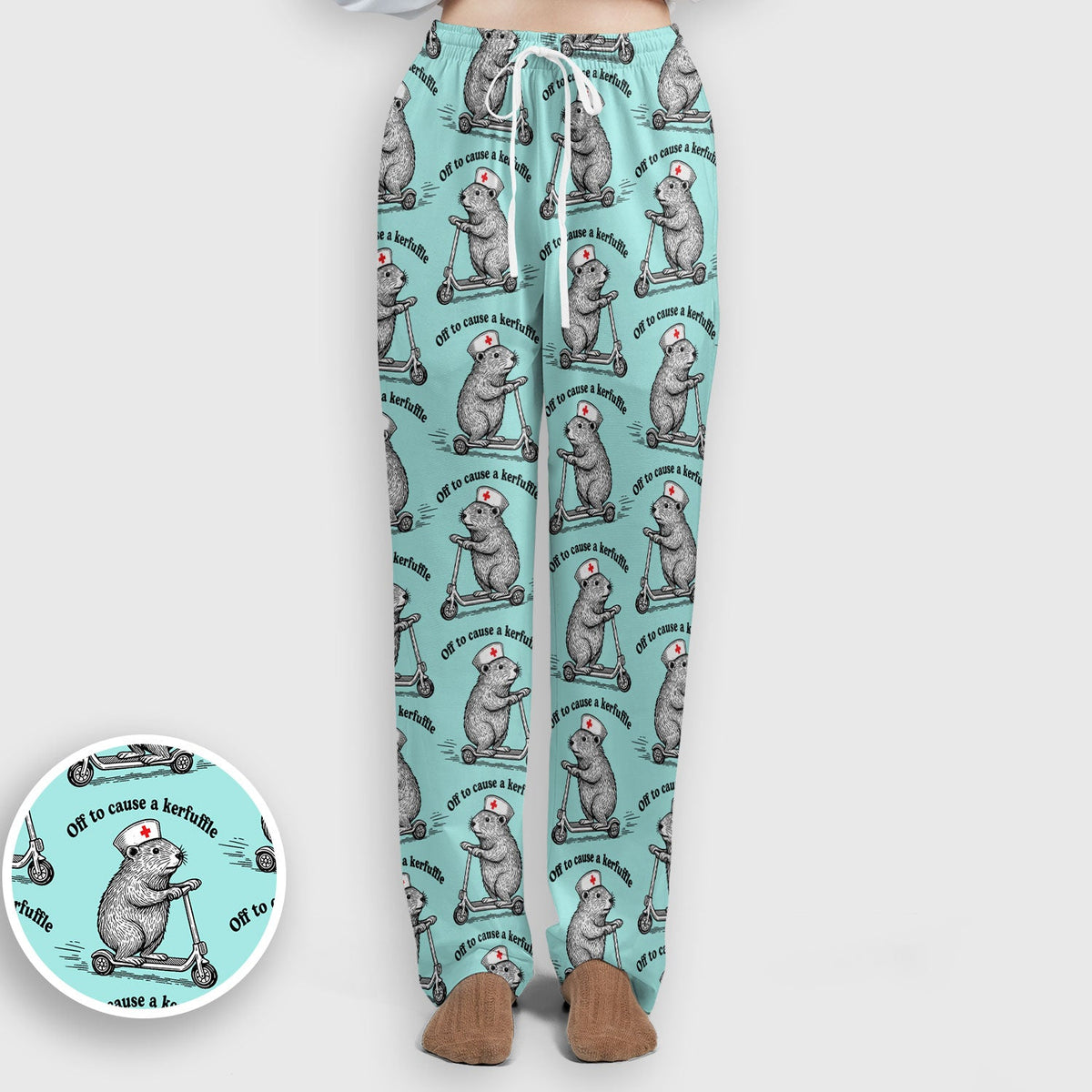 Funny Nurse Mouse Scooter Print Women's Scrub Set, Scrub Pants and V Neck Top