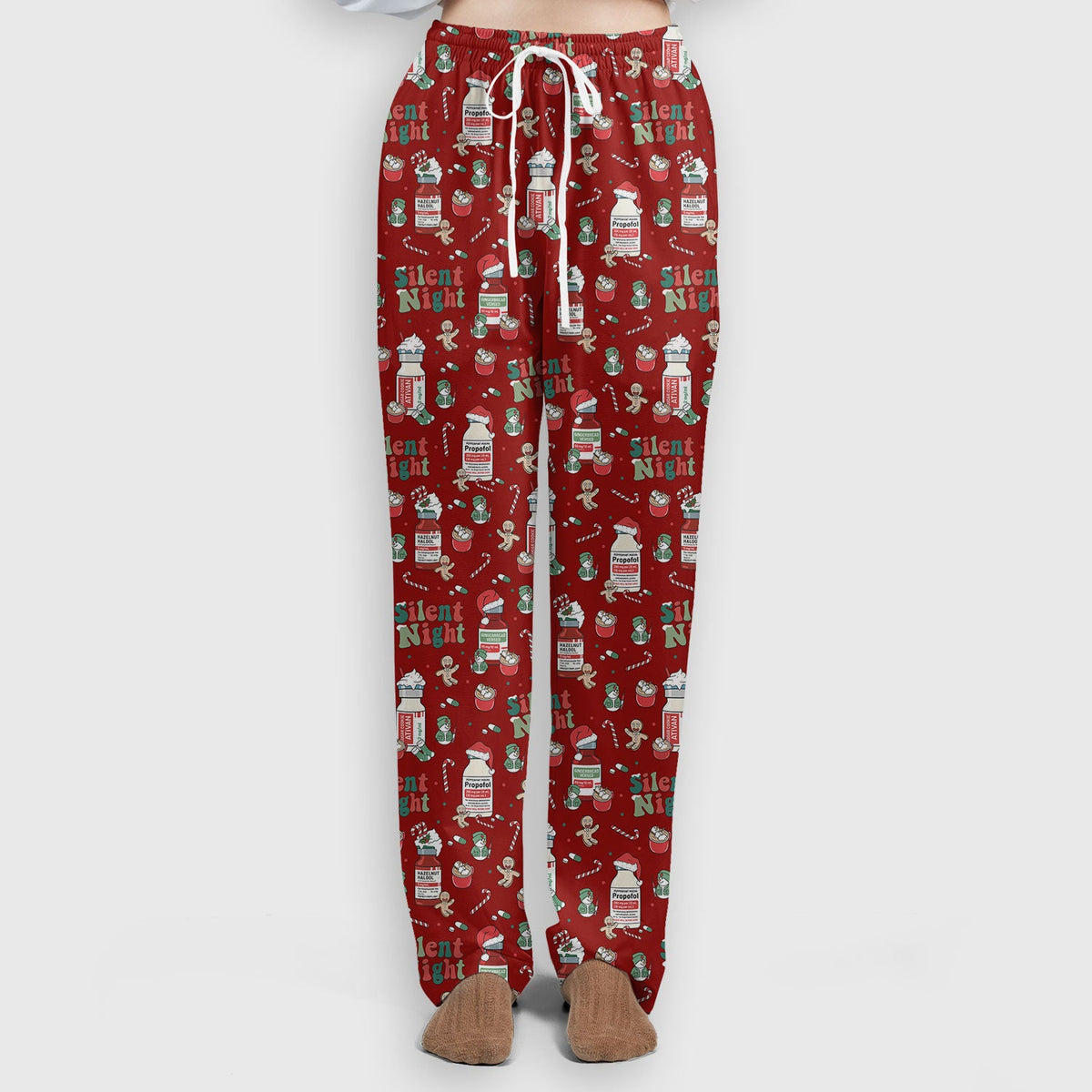 Christmas Medicine Scrub Set for Nurses - Silent Night Propofol Print Scrubs Pants and Top - Funny Holiday Medical Scrub Gift for Women RN CNA LPN