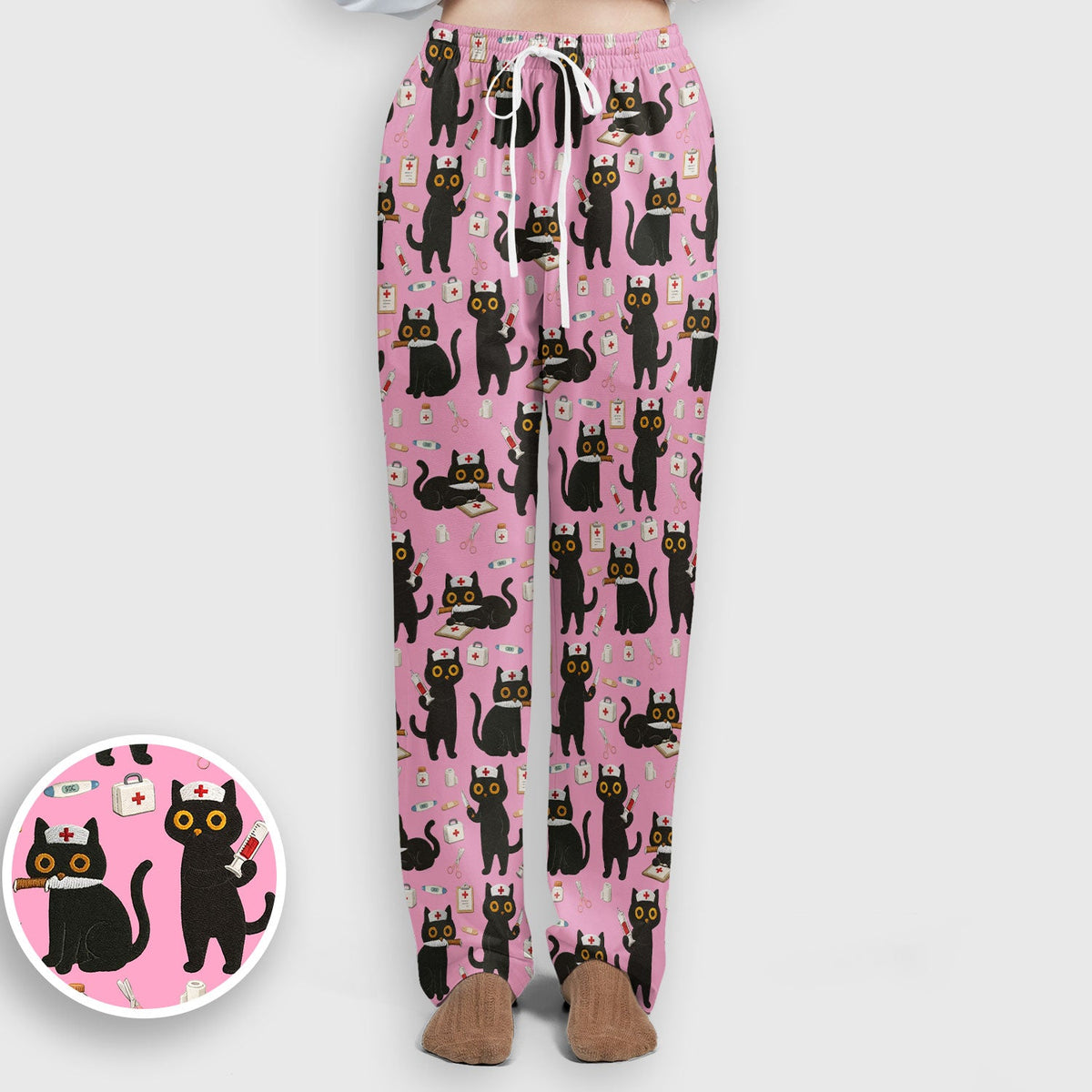 Cute Teal Black Cat Nurse Scrub Set