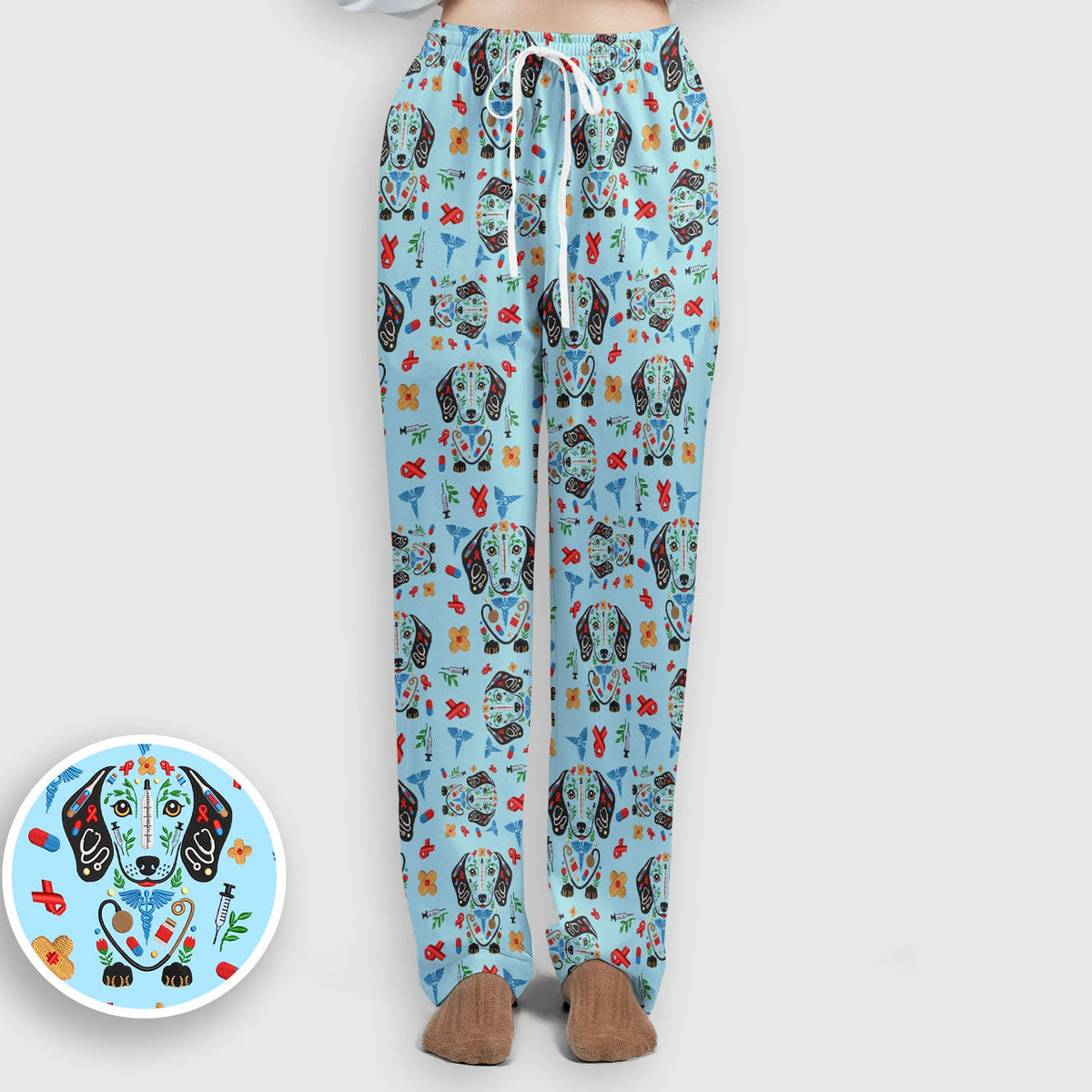 Dachshund Medical Icon Pattern Scrub Set, Women's Scrub Sets