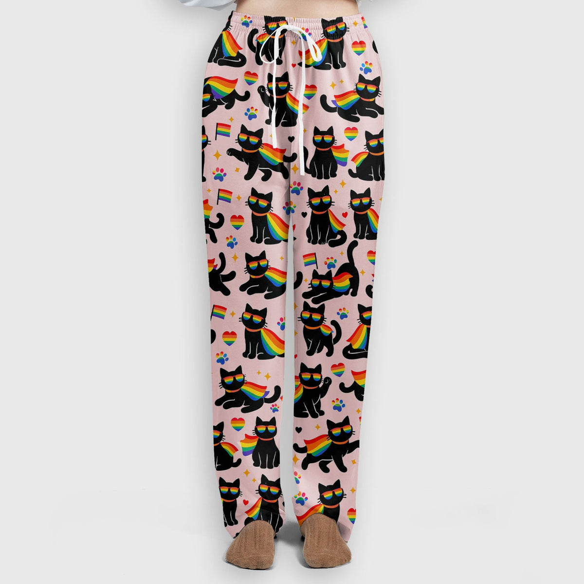 Rainbow Black Cat Pride Pattern Scrub Set, Breathable Med Uniform
