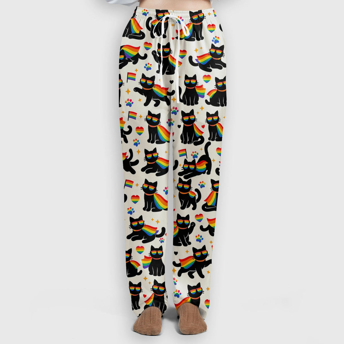 Rainbow Black Cat Pride Pattern Scrub Set, Breathable Med Uniform