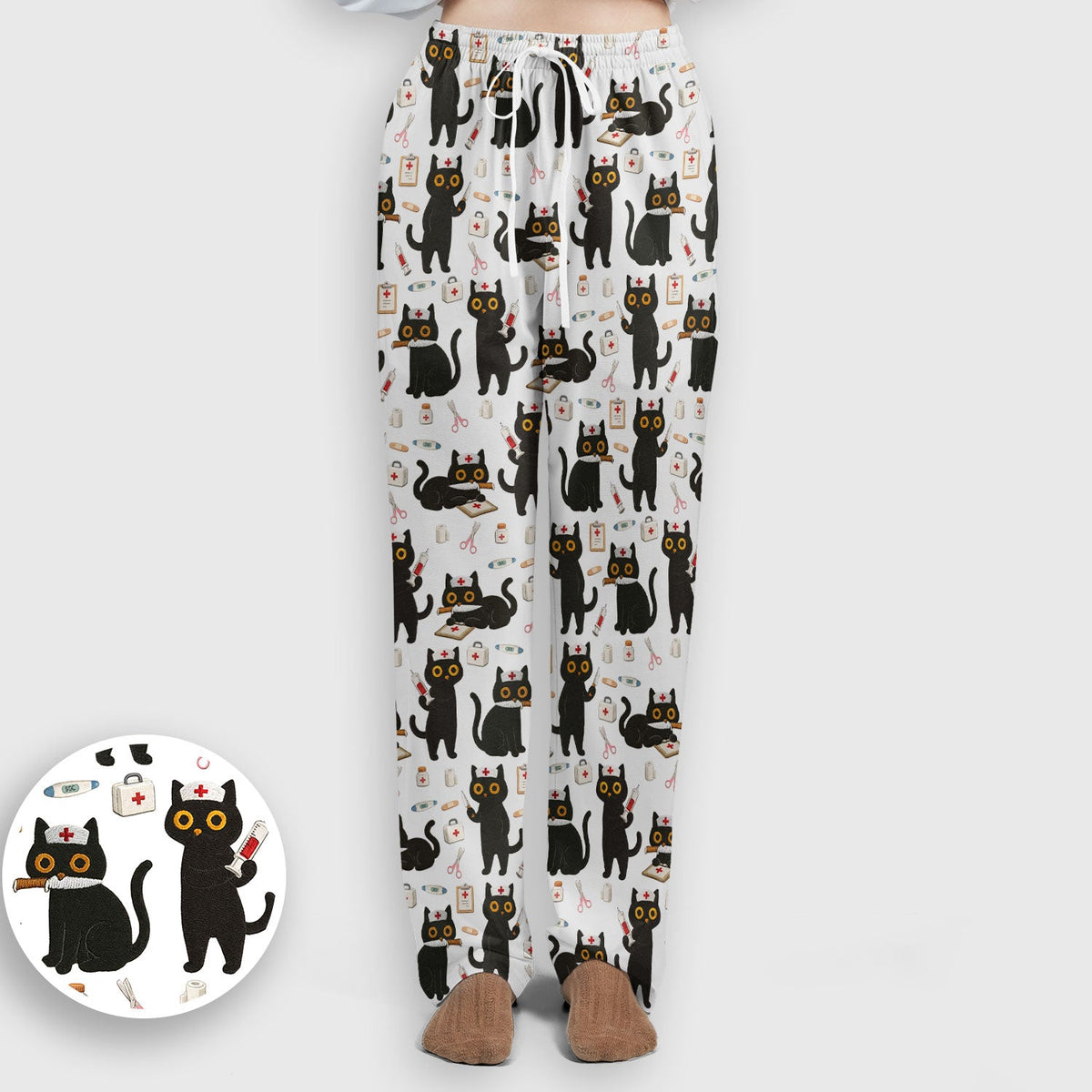 Cute Teal Black Cat Nurse Scrub Set