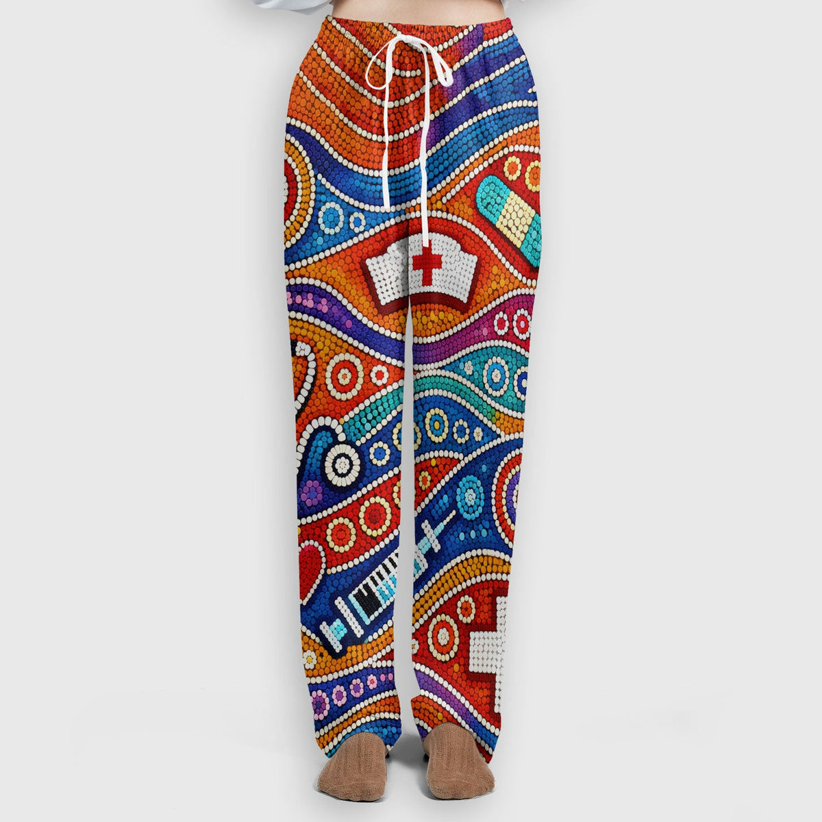Aboriginal Dot Art Nurse Scrub Set, Artistic Medical Pattern Shirt, Breathable Fabrics Nursing Uniform