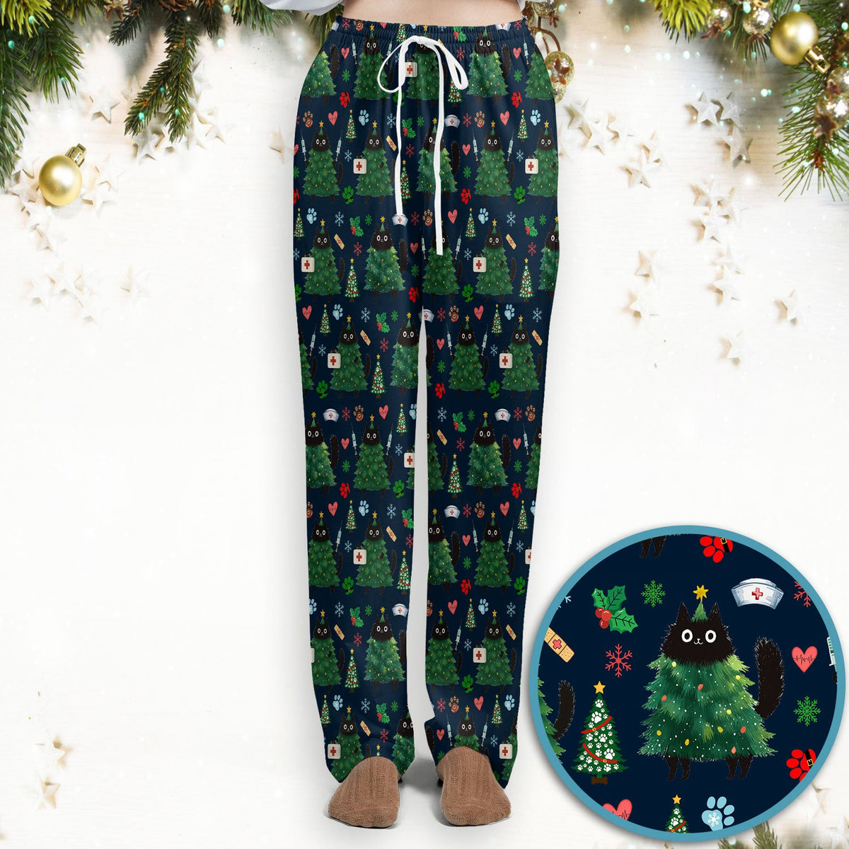 Christmas Black Cat Nurse Scrub Set