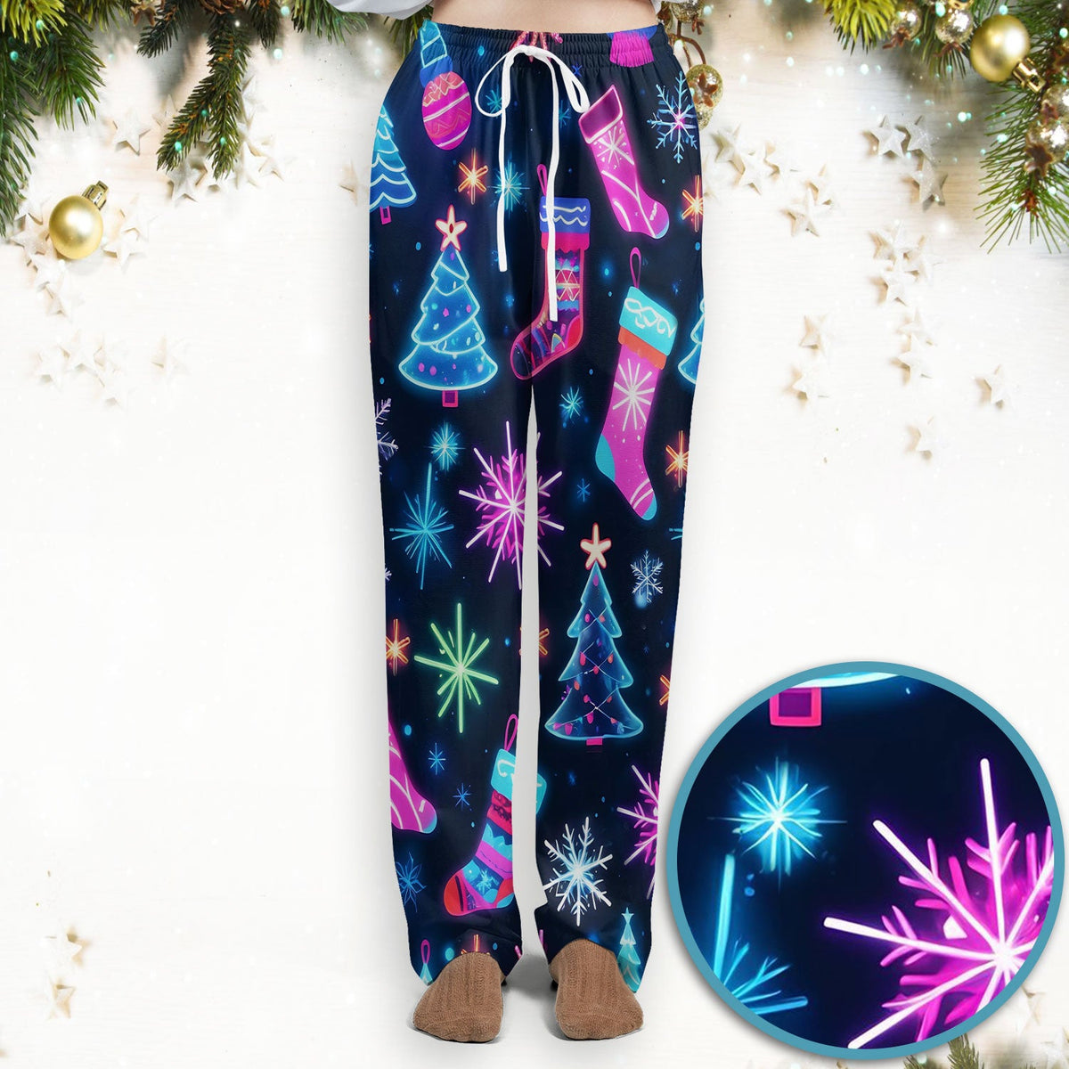 Xmas Neon Pattern Scrub Set, Christmas Scrub Shirt, Breathable Fabrics Nursing Uniform