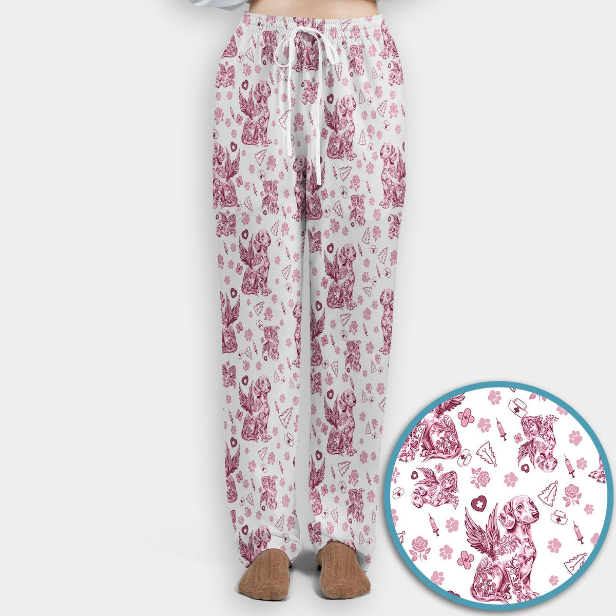 Toile De Jouy Dachshund Angel Nurse Scrub Set