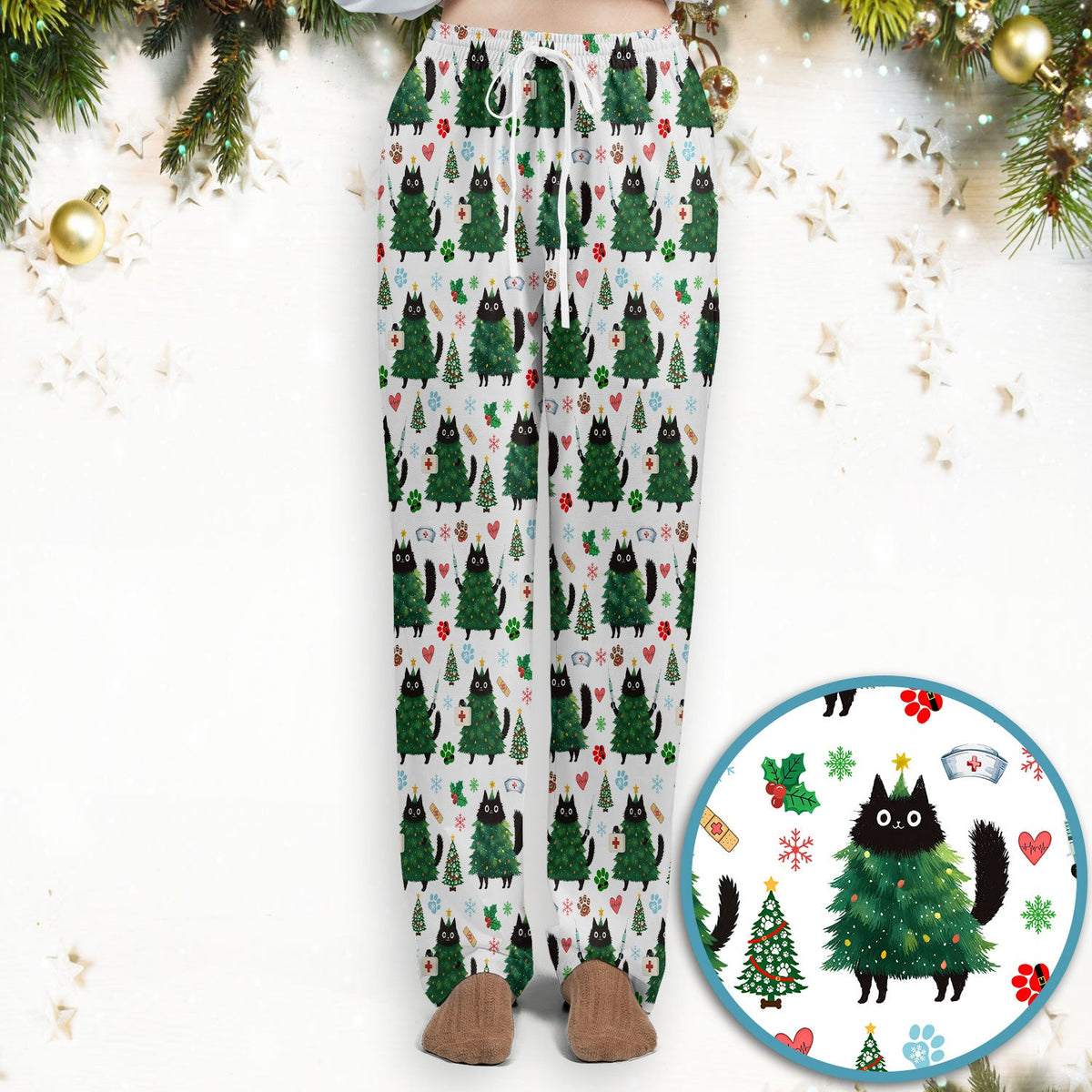 Christmas Black Cat Nurse Scrub Set