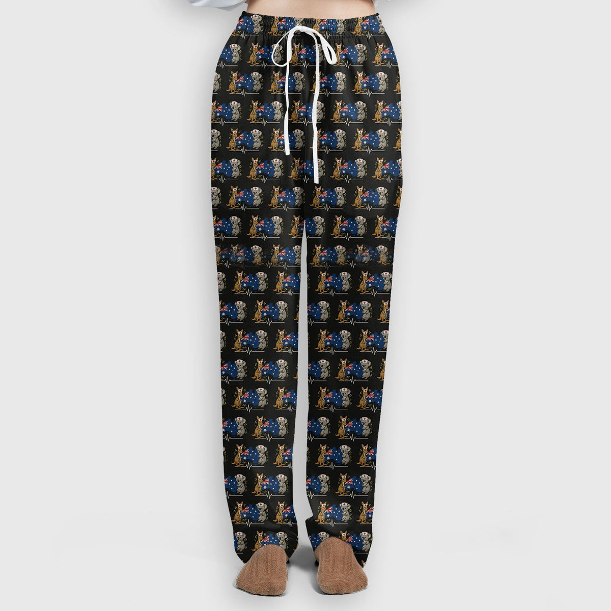 Australian Nurse Scrub Set, Cute Koala Kangaroo Heartbeat Pattern Shirt,  Breathable Fabrics Nursing Uniform