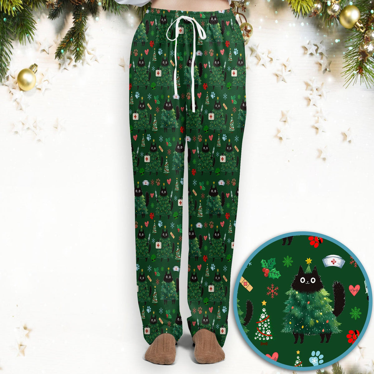 Christmas Black Cat Nurse Scrub Set