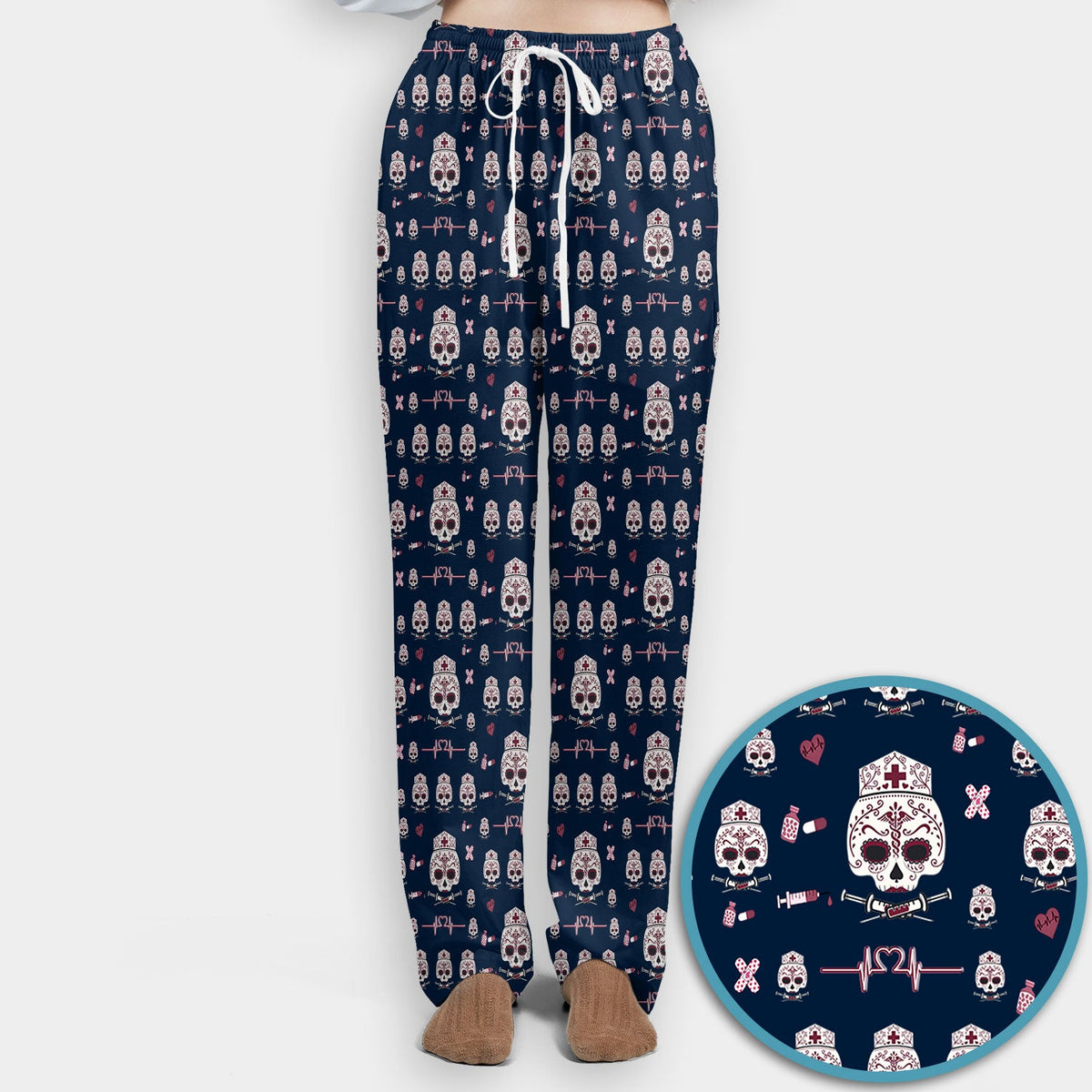 Sugar Skull Scrub Set, Skull Pattern Scrub Shirt, Breathable Fabrics Nursing Uniform