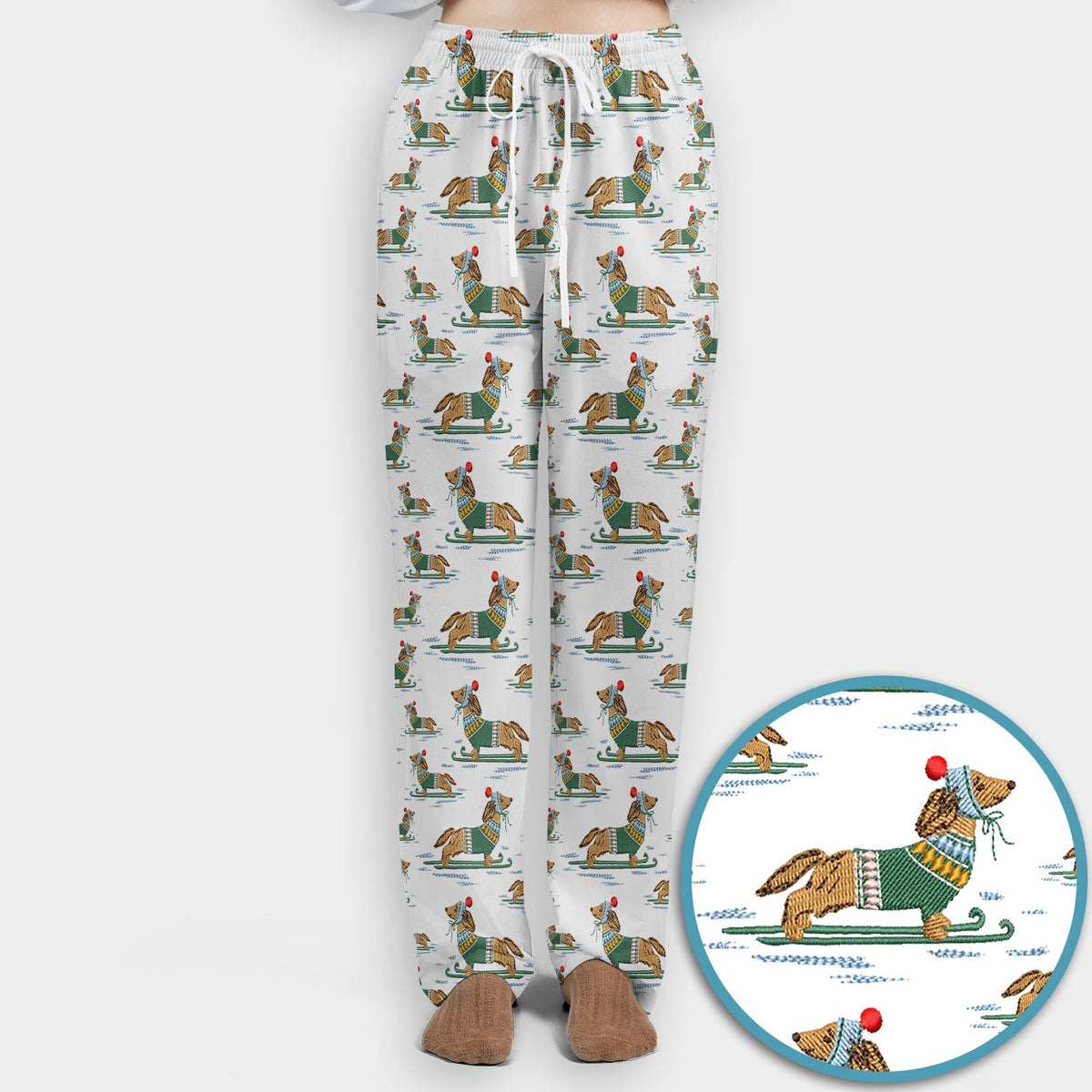 Dachshund Nurse Scrub Set, Wiener Dog Winter Pattern Shirt, Breathable Fabrics Nursing Uniform