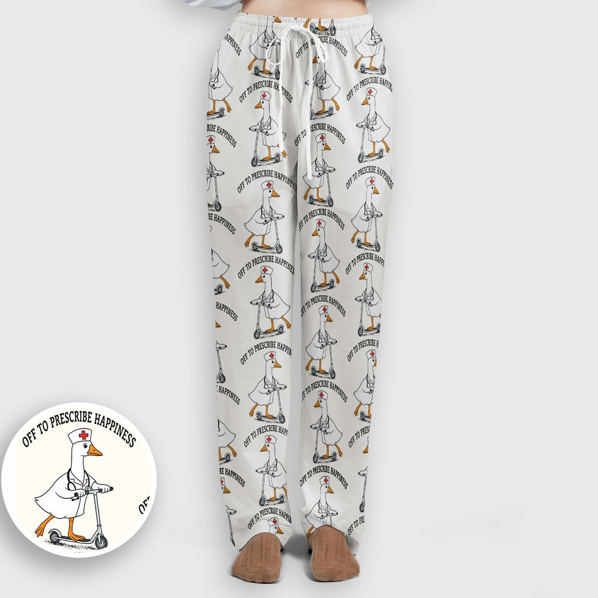 Nurse Goose Scooter Print Scrub Set, Breathable Med Uniform